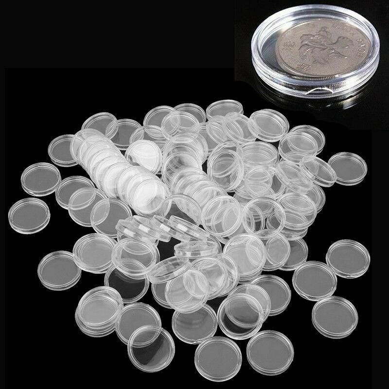 200pcs Plastic Clear Coin  Coin Containers Protector 26mm 32mm