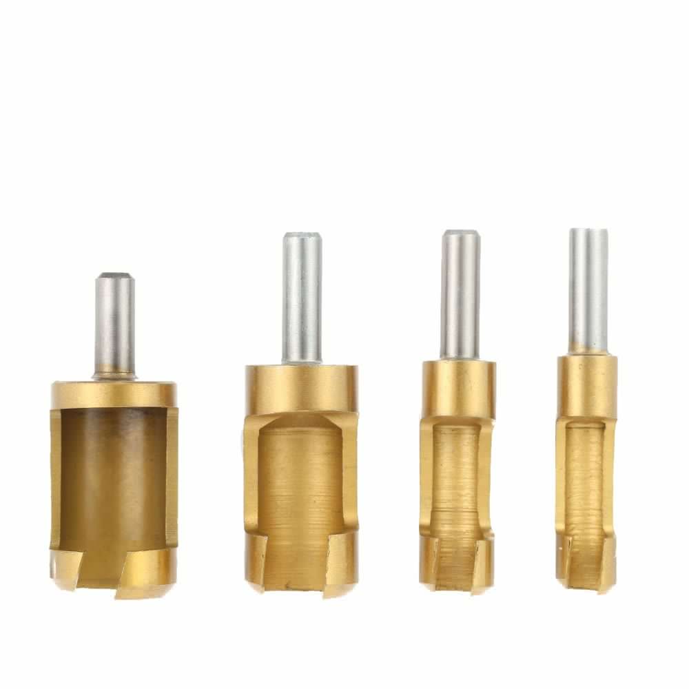 4pcs/set 1/4" Shank Titanium Barrel Cork Drill Plug Cutter