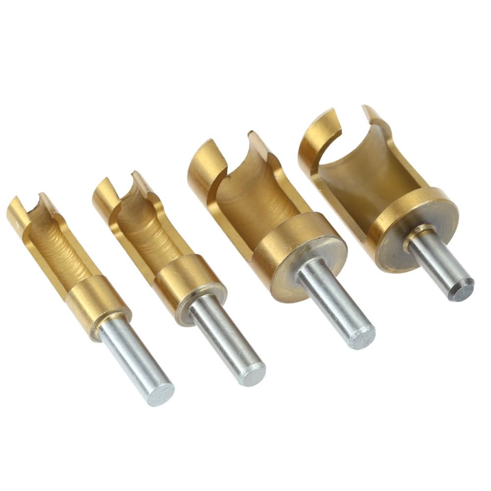 4pcs/set 1/4" Shank Titanium Barrel Cork Drill Plug Cutter