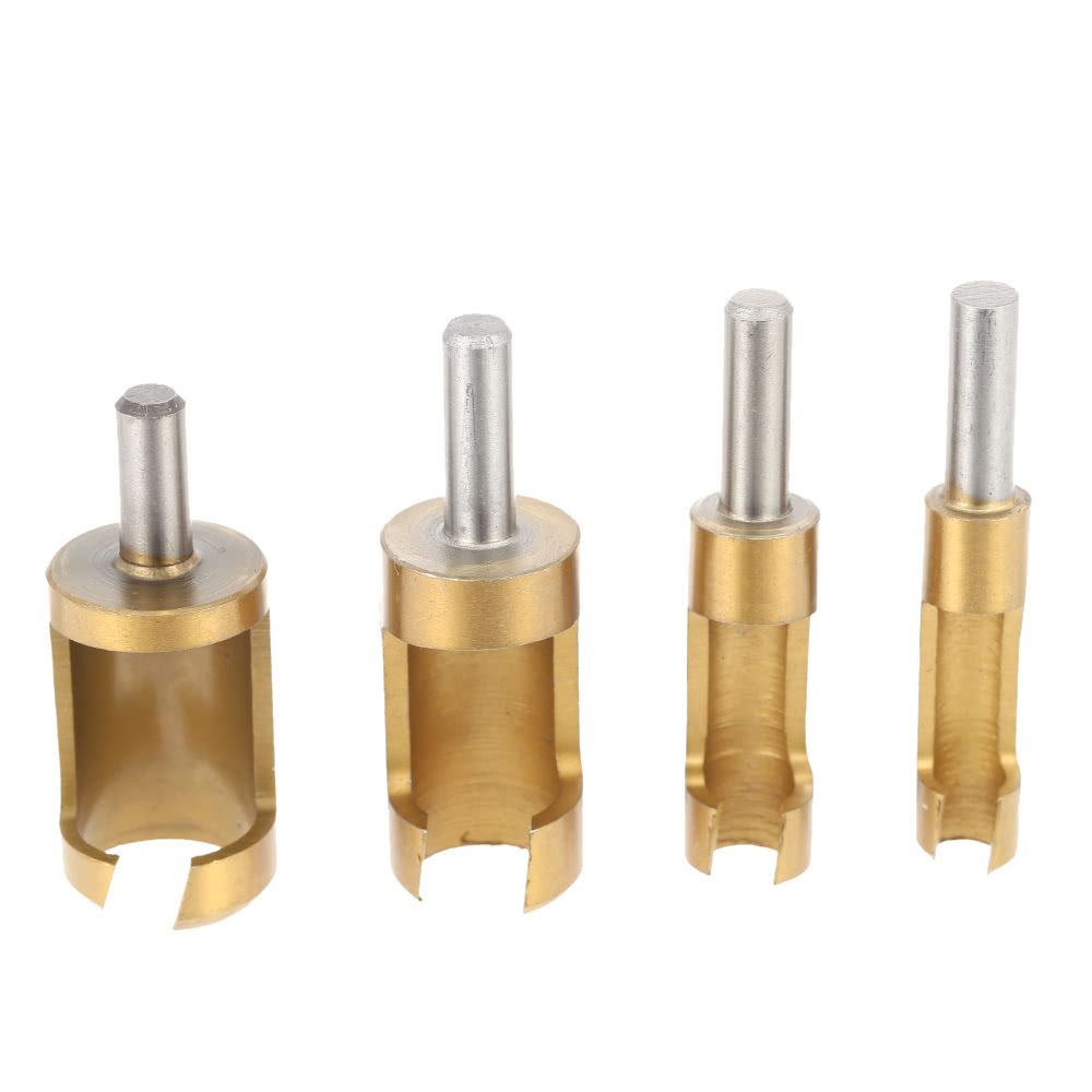 4pcs/set 1/4" Shank Titanium Barrel Cork Drill Plug Cutter
