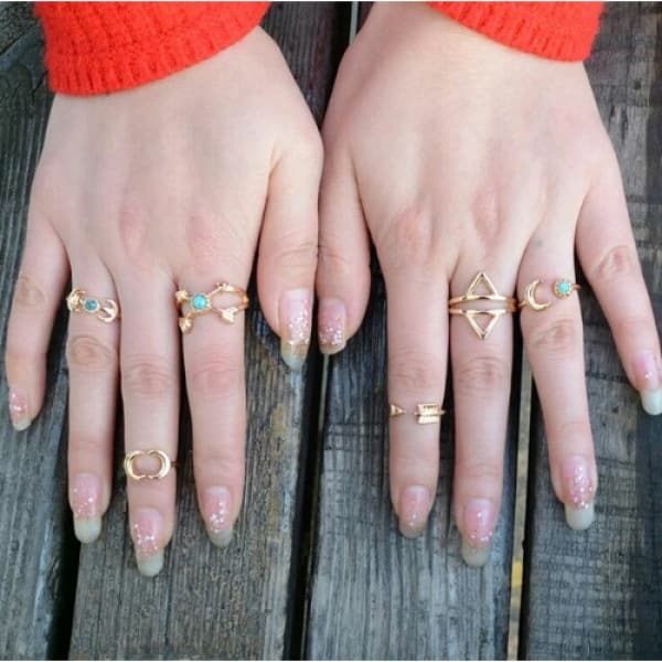 Knuckle Rings - 6 Pcs -Gold