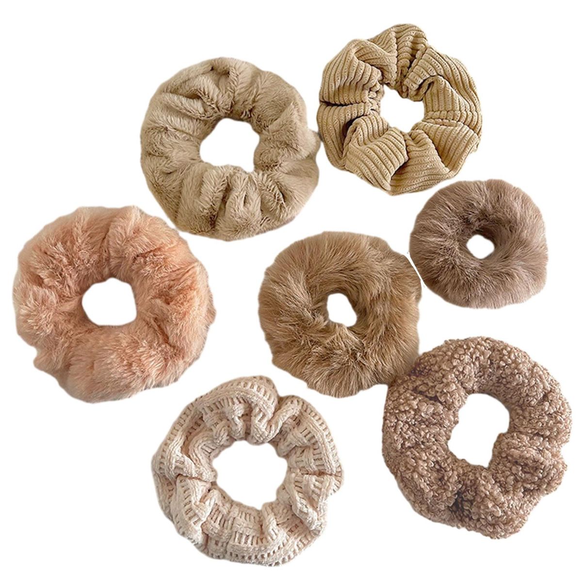 Ponytail Hair Scrunchies Plush Ponytail Perfection Set 7 for Women Coffee