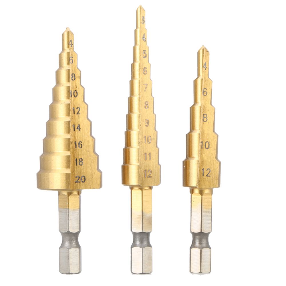 3 Pcs/set HSS Titanium Coated Straight Flute Step Drill Bits