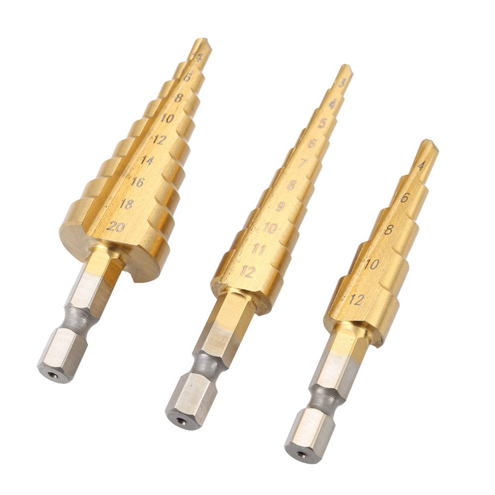 3 Pcs/set HSS Titanium Coated Straight Flute Step Drill Bits