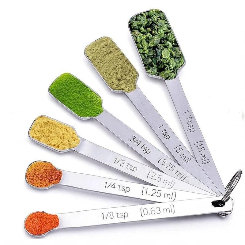 Narrow Stainless Steel Measuring Spoons for Thin Narrow Mouth Spice Jars (Set of 6) Measuring Spoons Baking and Cooking