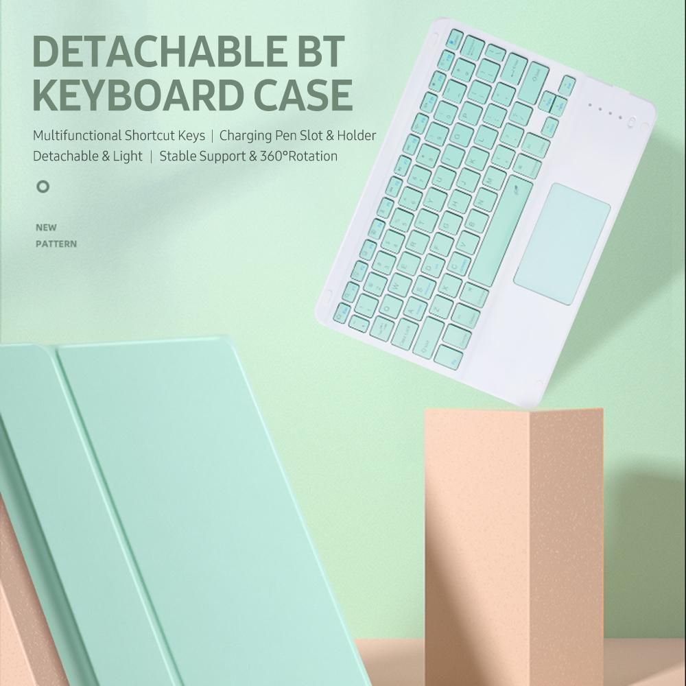 Detachable BT Keyboard Case with Touchpad Charging Pen Slot Compatible with iPad Pro11 2018/2020/ iPad air4 2020 Green