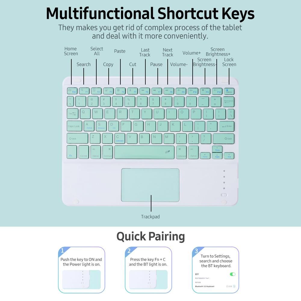 Detachable BT Keyboard Case with Touchpad Charging Pen Slot Compatible with iPad Pro11 2018/2020/ iPad air4 2020 Green