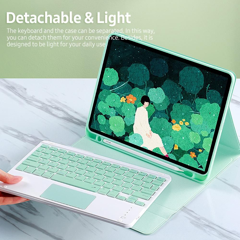 Detachable BT Keyboard Case with Touchpad Charging Pen Slot Compatible with iPad Pro11 2018/2020/ iPad air4 2020 Green