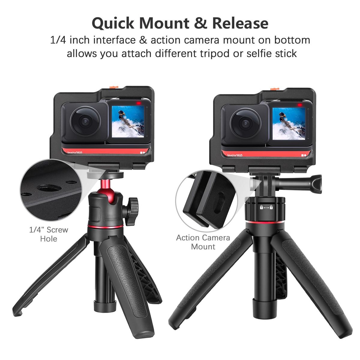 Metal Sports Camera Video Cage with Dual Cold Shoe Mounts Protective Frame Cage Vlog Accessories Replacement for Insta360 ONE R/ RS