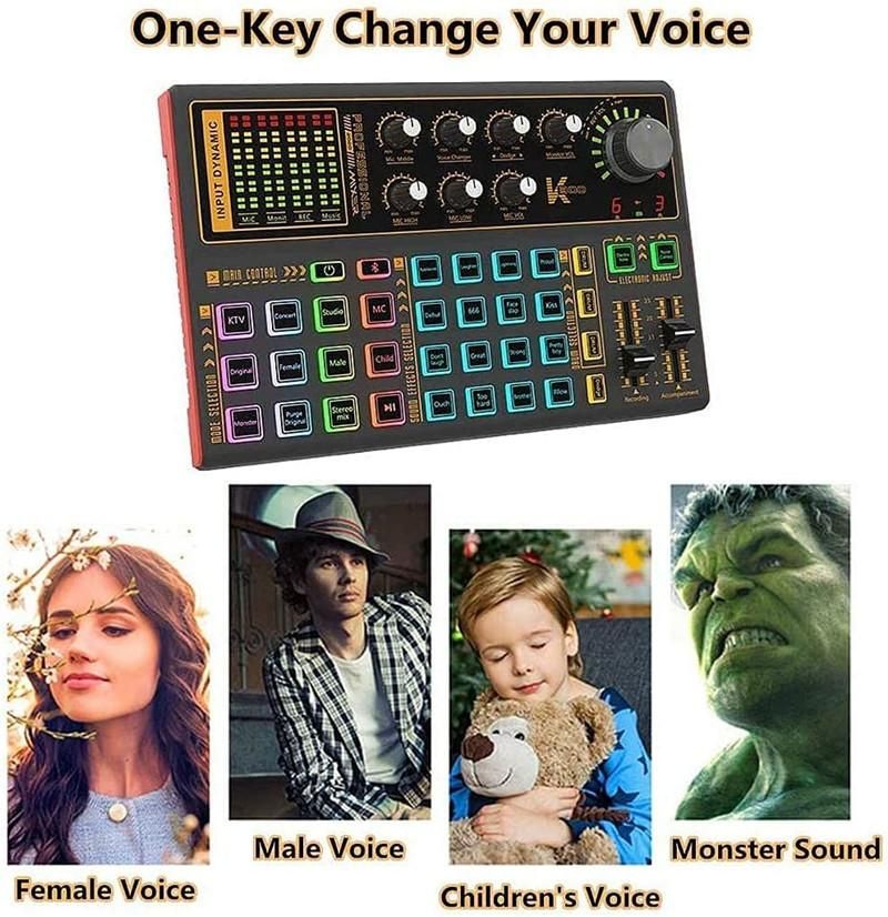 SK300 Audio Interface Sound Card Podcast Microphone Voice Changer Mixer