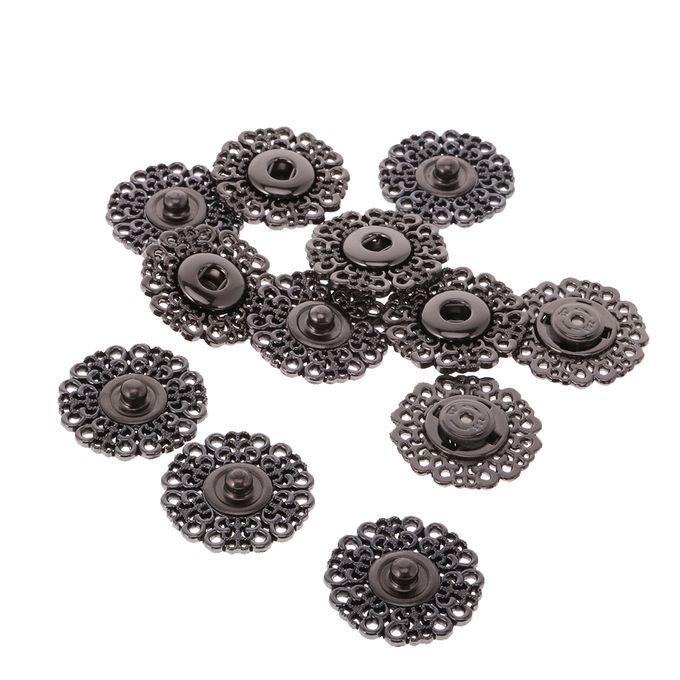 6 Sets Vintage Metal Press Studs Snap Fasteners Hollow Gun Black