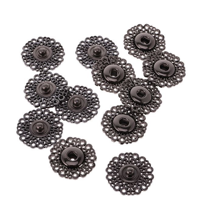 6 Sets Vintage Metal Press Studs Snap Fasteners Hollow Gun Black