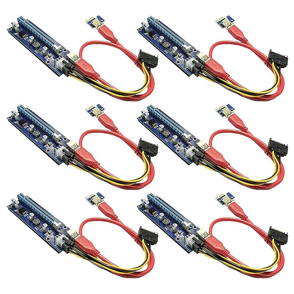 PCIe Dual Chip PCI-E 16X to 1X Powered Riser Adapter Card with USB 3.0 Extension Cable & 6 Pin PCI-E to SATA Power Cable