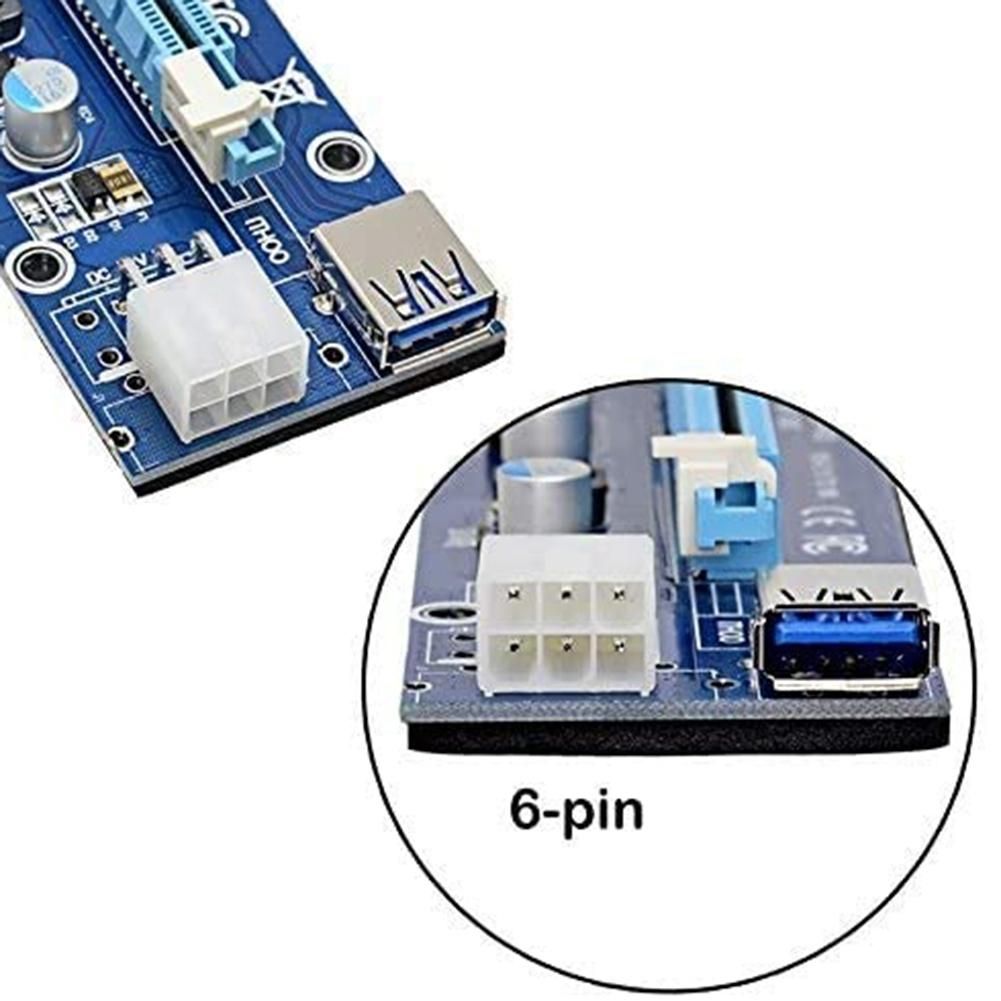 PCIe Dual Chip PCI-E 16X to 1X Powered Riser Adapter Card with USB 3.0 Extension Cable & 6 Pin PCI-E to SATA Power Cable