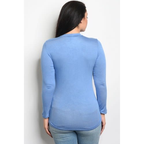 Women's Cut Out Chest Long Sleeve Plus Size Top - Blue