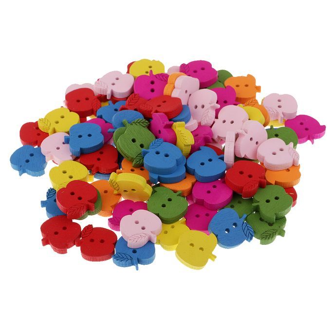 100 Pieces Assorted Colors Wood Buttons Cute 2 Hole Buttons 0.66 X 0