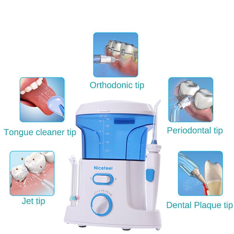 FC168 Electric Dental Floss 125psi Tooth Cleaner Household Teeth Washer Desktop Water Jet Pick Flosser Oral Irrigator Electric Teeth Cleaner Dental With 7 Tips - 600ml