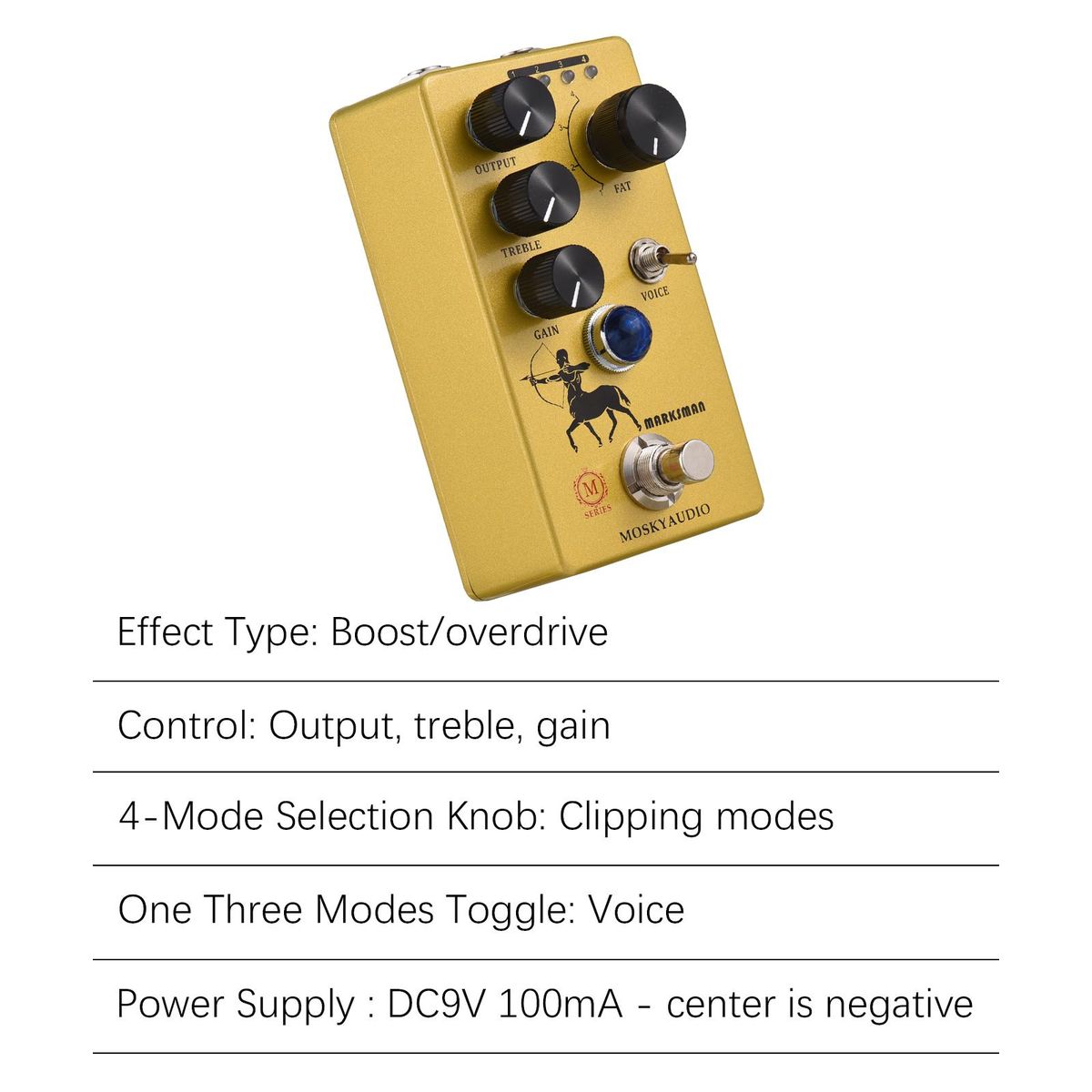 MOSKYAudio Overdrive/Preamp/Booster Guitar Effect Pedal 4 Clipping Mode Switch & Output/Treble/Gain Controls Compact Portable Digital Guitar Effector Effect Processor for Electric Guitar - MARKSMAN