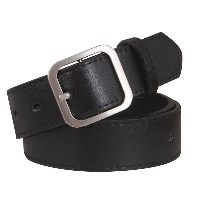 Ladies Retro Decorative Belt Square Buckle PU Leather Belt Women -Black