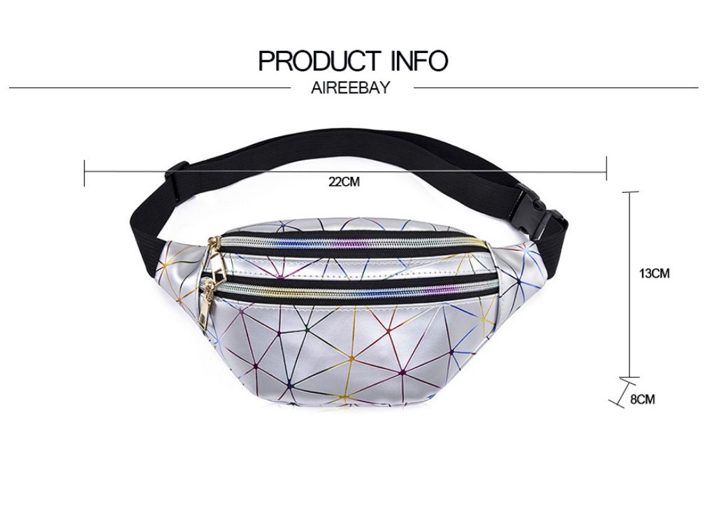 Holographic Waist Bags Women Fanny Pack Female Belt Bag Geometric Waist Packs