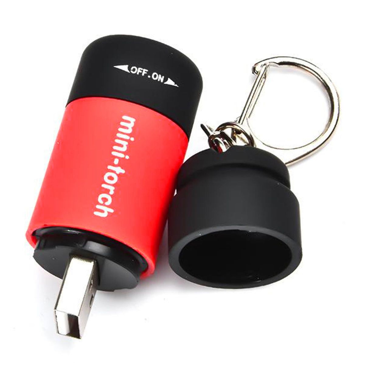 Small LED Light USB Rechargeable Flashlight Lamp Keychain Pocket Red