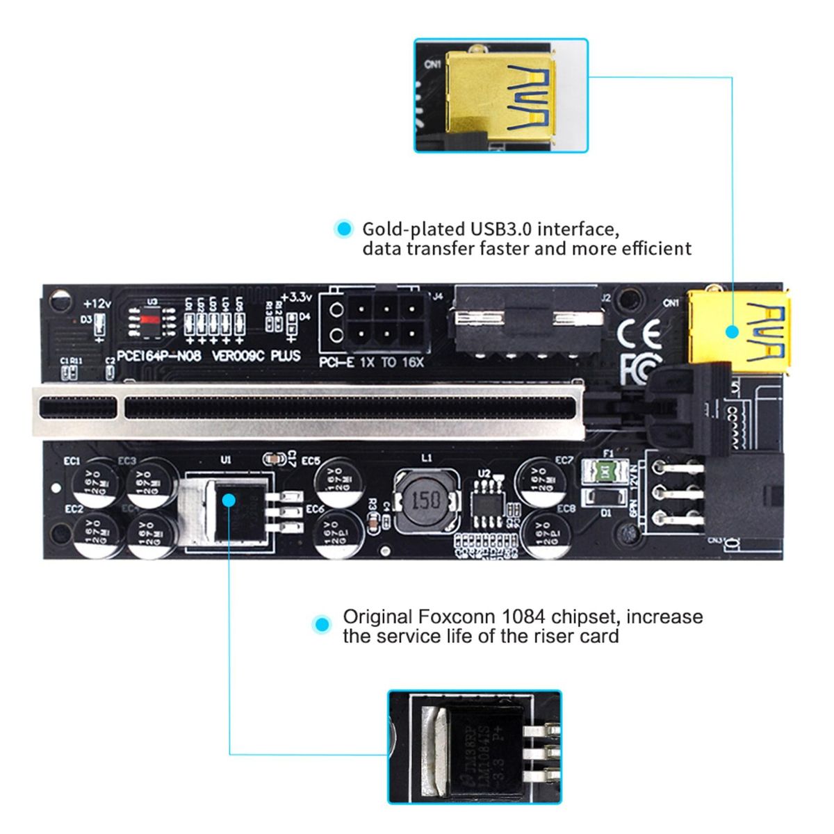 Version Riser 009C Plus PCI to E 1X 4X 8X 16X Extender Riser Card PCIE PCI Graphics Extension Miner Mining A