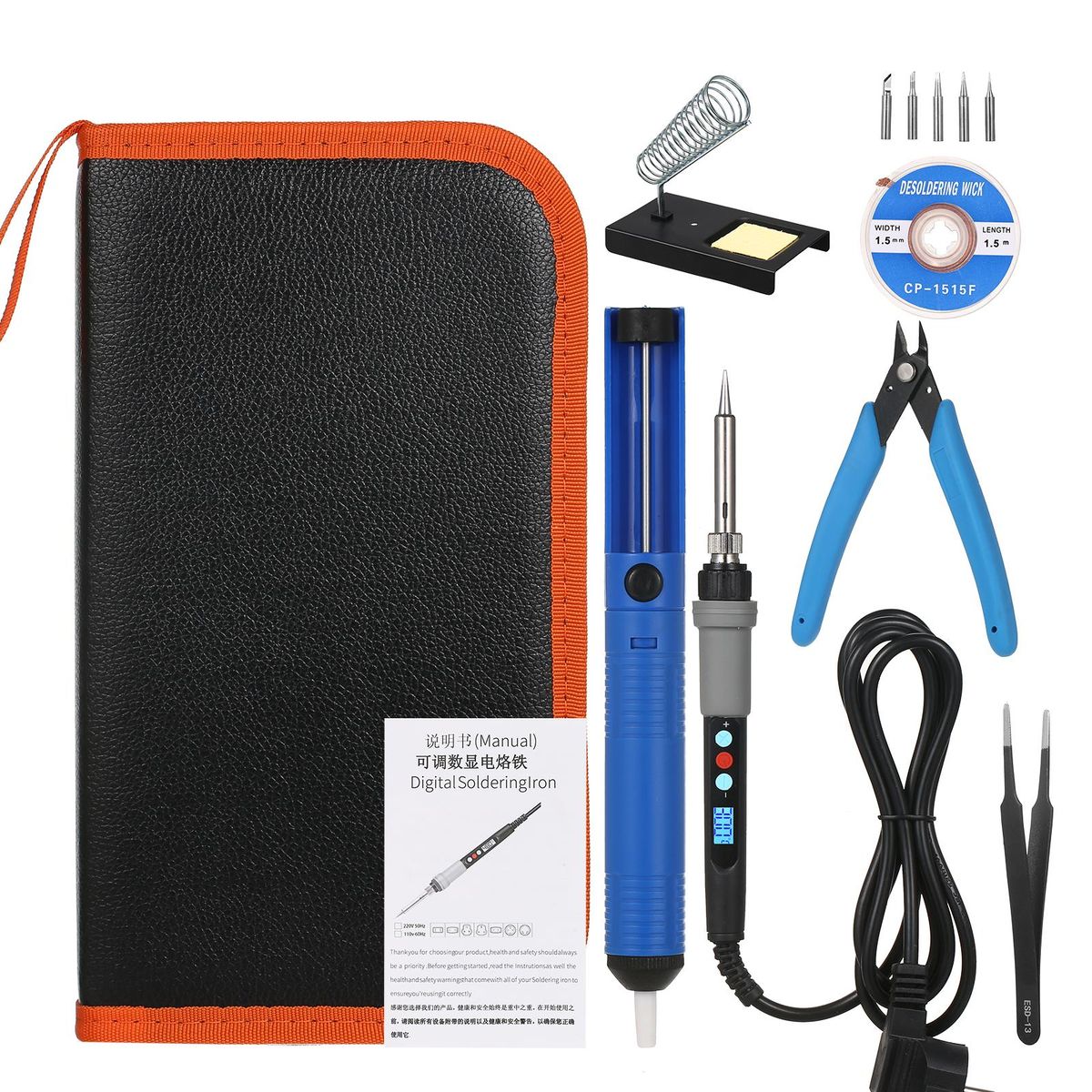 90W Digital Display Soldering Iron, Programmable Digital Temperature Adjustment, Automatic Sleep Internal Heating, Tool Kit Packaging, Large Bracket UK