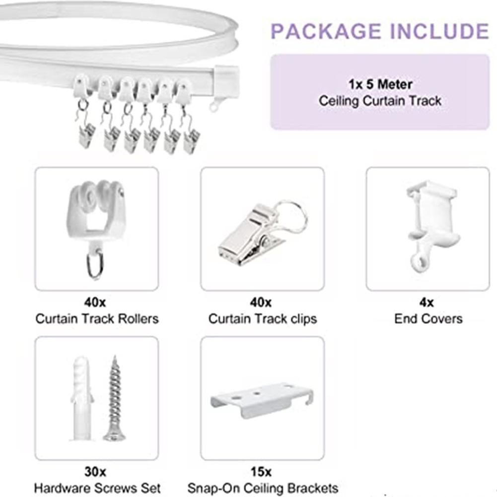5M Track Rod Rail Plastic Flexible Ceiling Mounted Curved Straight Slide Windows Bendable Accessories Kit Home Decor