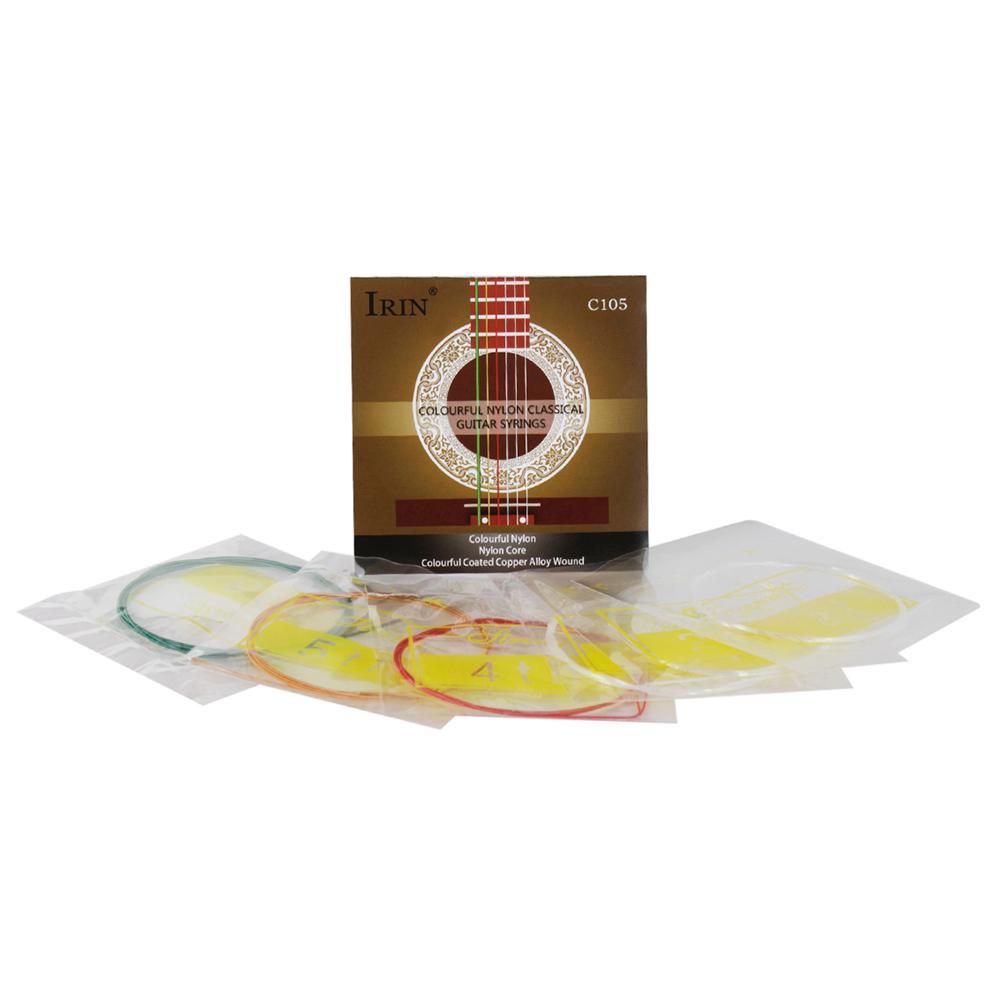 IRIN C105 Colorful Rainbow Acoustic Classical Guitar Strings Nylon Core Colorful Coated Copper Alloy Wound, 6pcs/set (.028-.043)