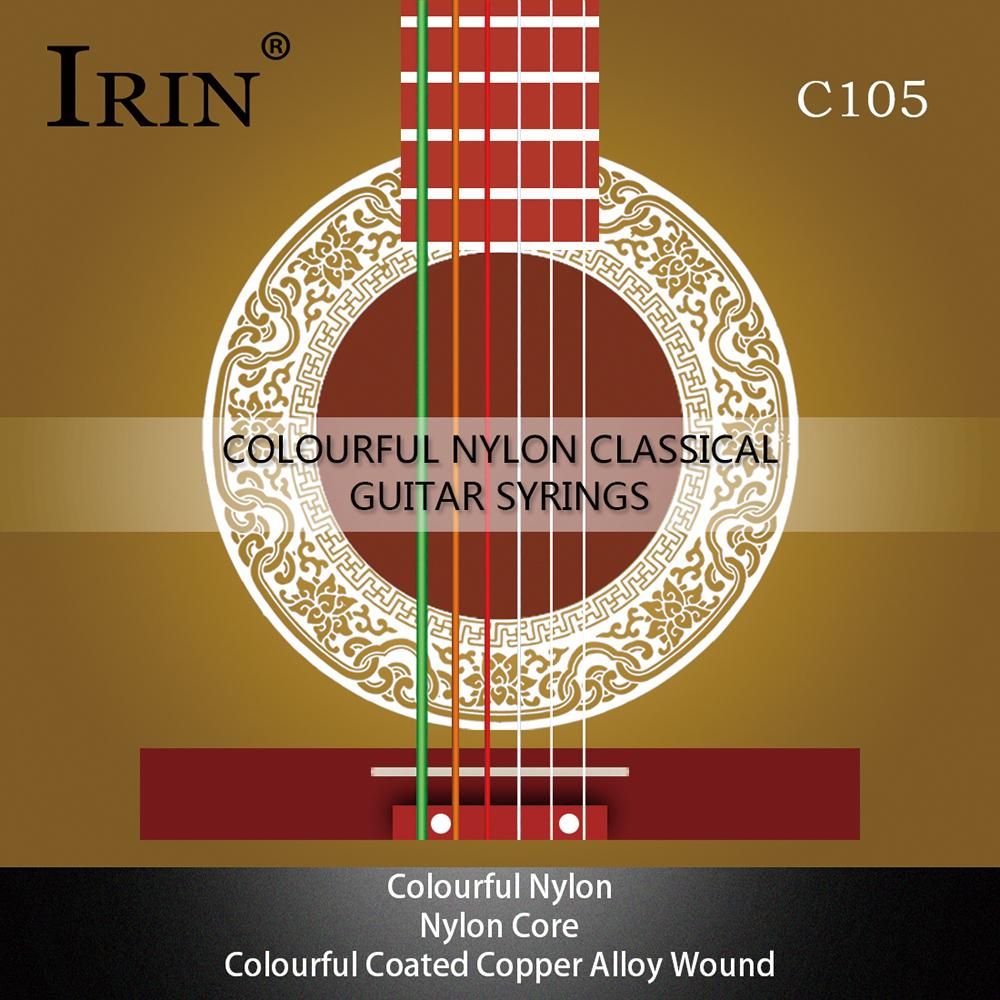 IRIN C105 Colorful Rainbow Acoustic Classical Guitar Strings Nylon Core Colorful Coated Copper Alloy Wound, 6pcs/set (.028-.043)