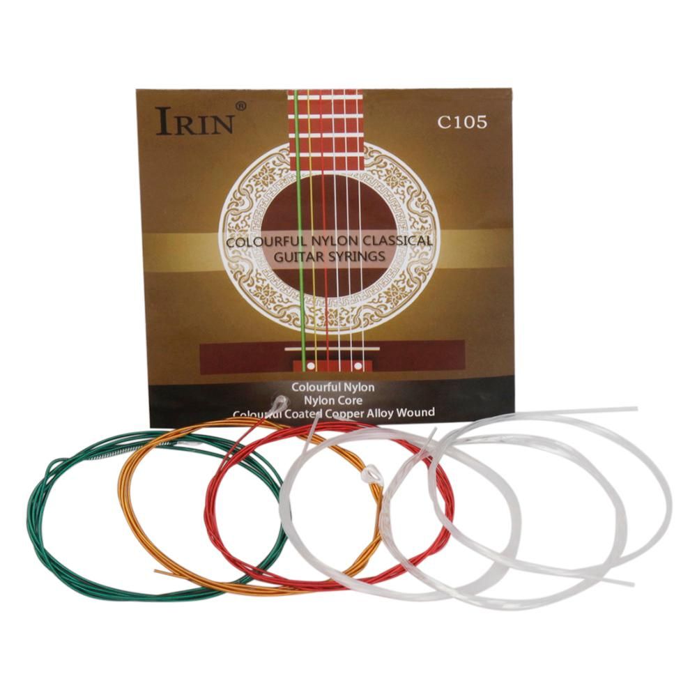 IRIN C105 Colorful Rainbow Acoustic Classical Guitar Strings Nylon Core Colorful Coated Copper Alloy Wound, 6pcs/set (.028-.043)