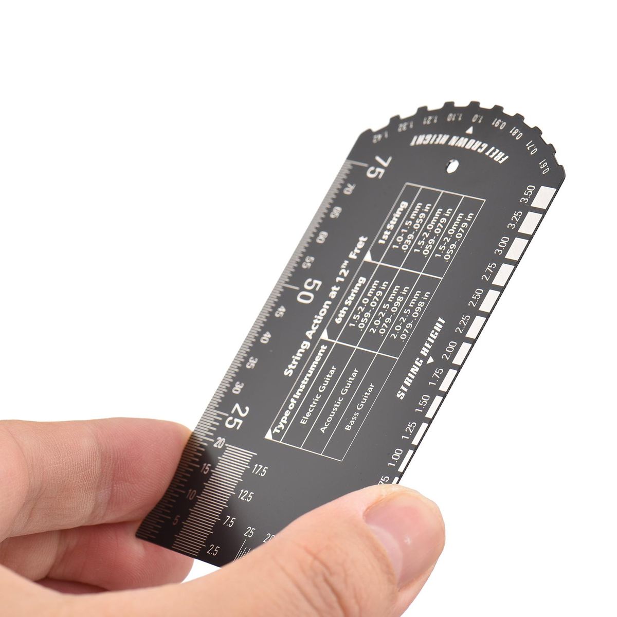 Baroque String Instruments Gauge String Action Gauge Ruler Pocket-size Metallic Ruler for Electric Bass and Acoustic Guitar String Height & Fret Crown Height Measurement