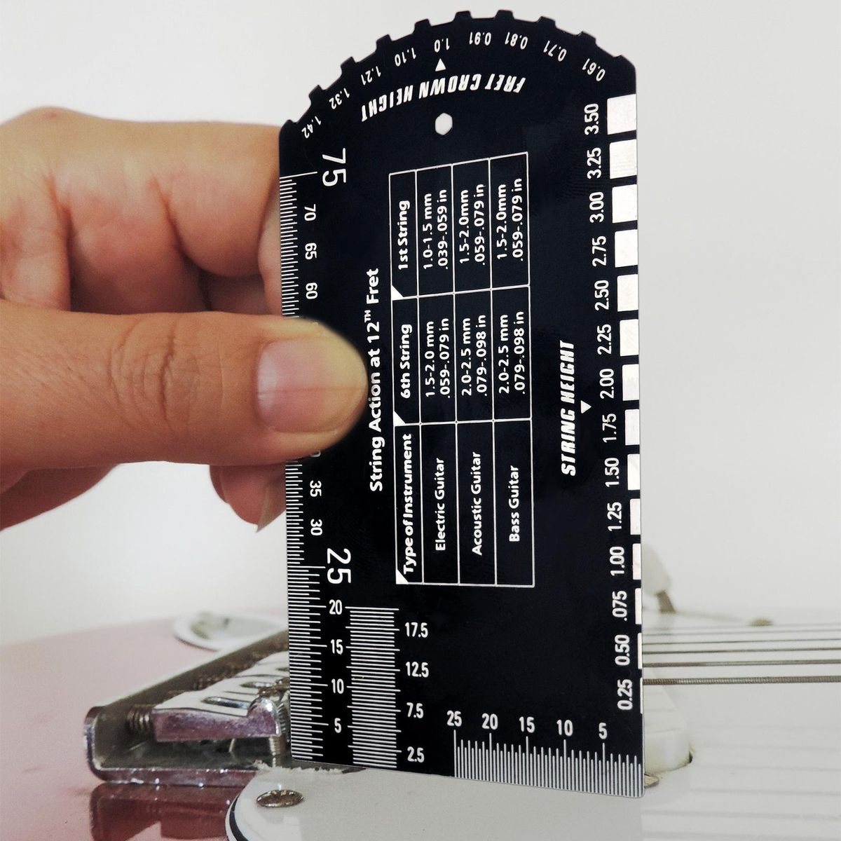 Baroque String Instruments Gauge String Action Gauge Ruler Pocket-size Metallic Ruler for Electric Bass and Acoustic Guitar String Height & Fret Crown Height Measurement