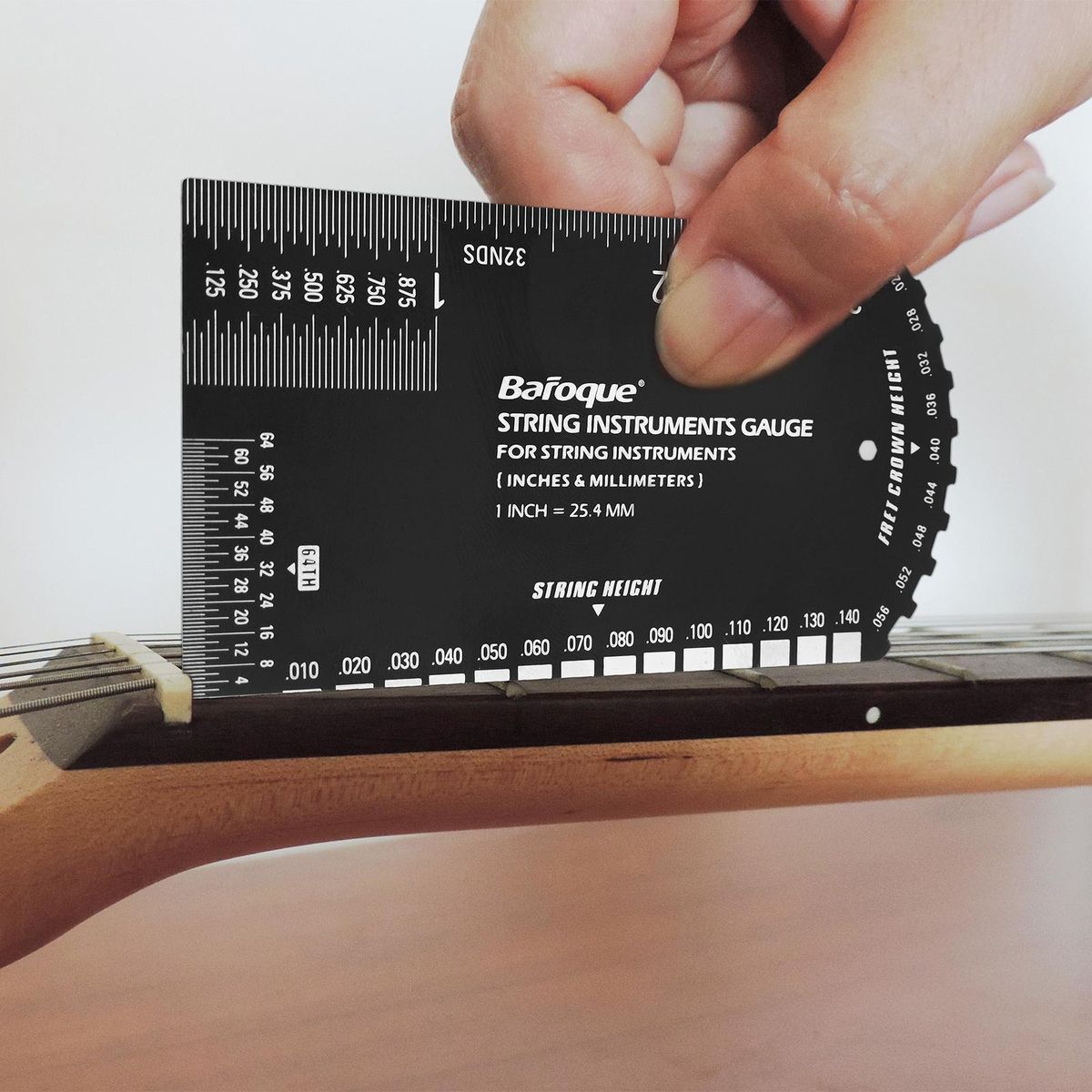 Baroque String Instruments Gauge String Action Gauge Ruler Pocket-size Metallic Ruler for Electric Bass and Acoustic Guitar String Height & Fret Crown Height Measurement