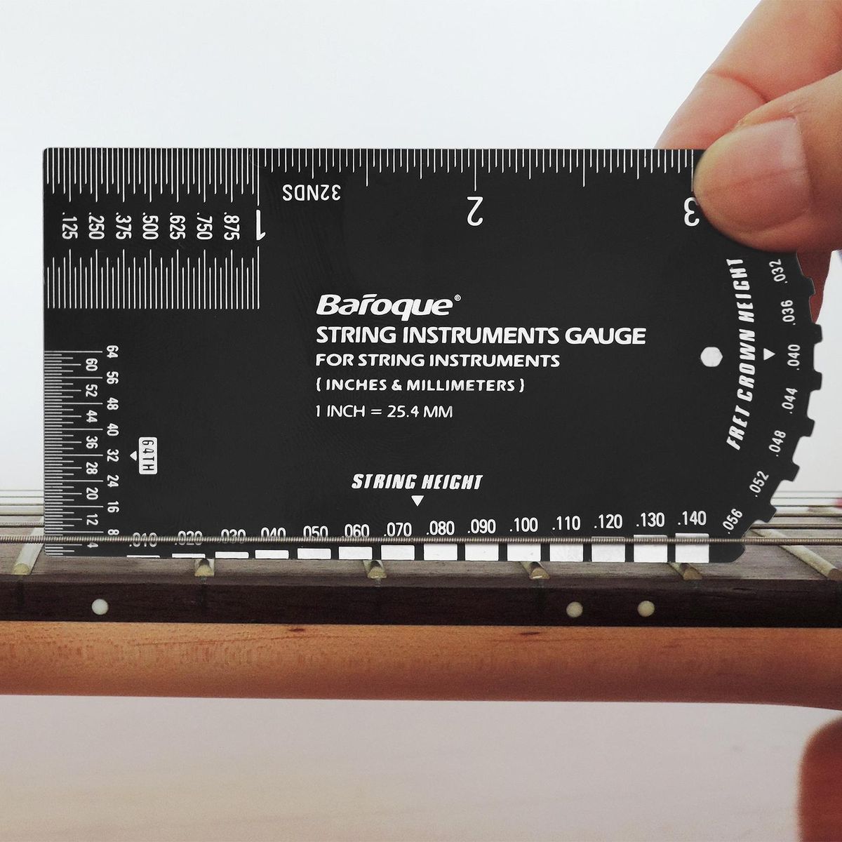 Baroque String Instruments Gauge String Action Gauge Ruler Pocket-size Metallic Ruler for Electric Bass and Acoustic Guitar String Height & Fret Crown Height Measurement