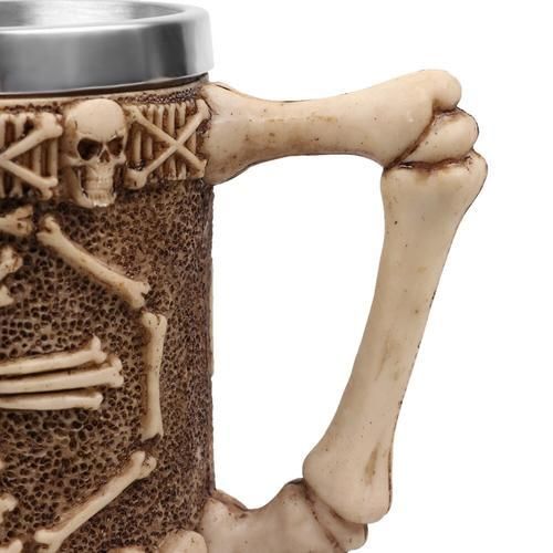 Skull Tankard Coffee Mug Cup With Bone Handle 3D Design Creepy Beer Stein Drink Cups Creative Halloween Decor