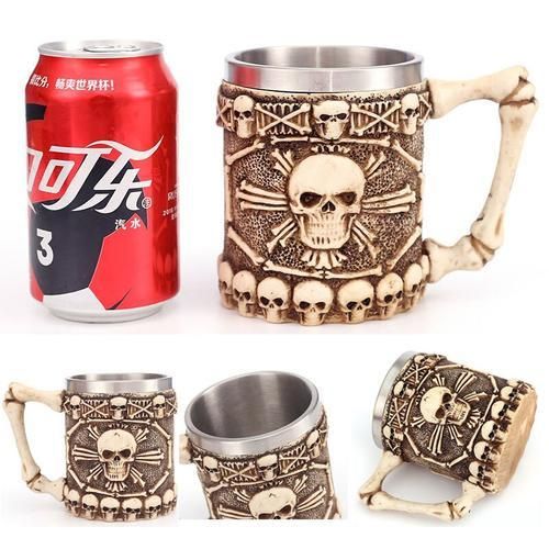 Skull Tankard Coffee Mug Cup With Bone Handle 3D Design Creepy Beer Stein Drink Cups Creative Halloween Decor