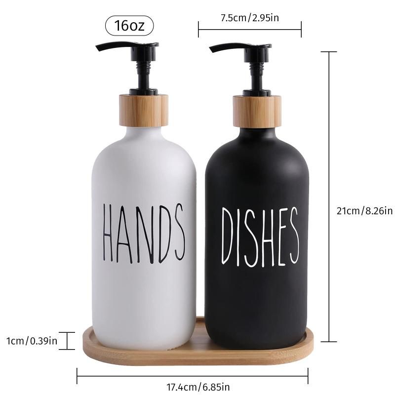Glass Soap Dispenser Set: 500ml With Wood Tray For Home Bath
