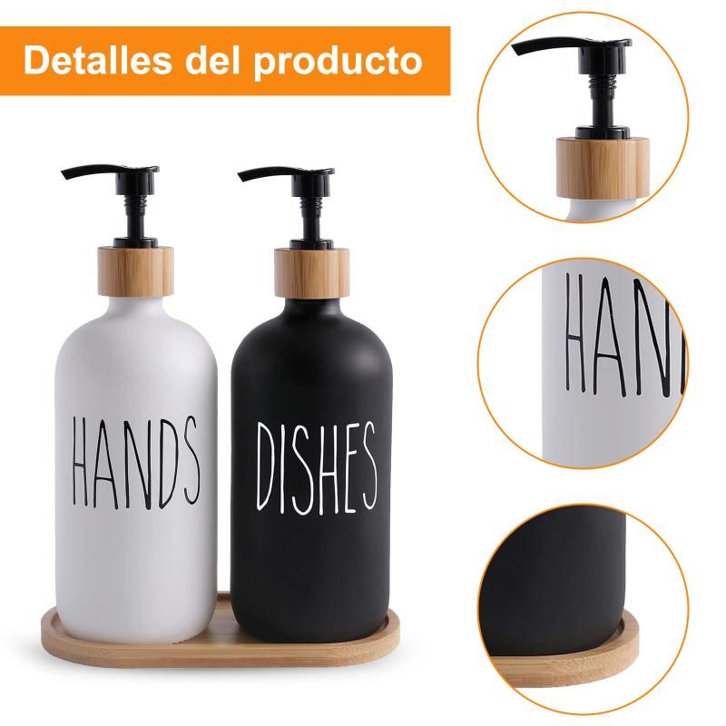 Glass Soap Dispenser Set: 500ml With Wood Tray For Home Bath