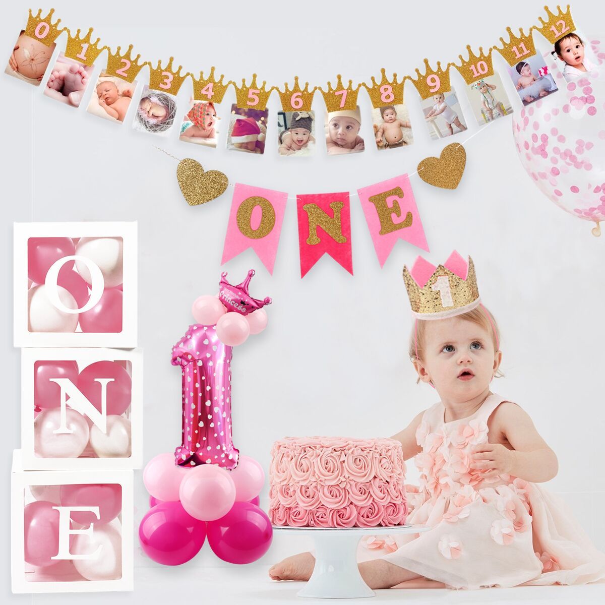 Baby First 1st Birthday Boy Girl Decor Banner Balloon 1 One