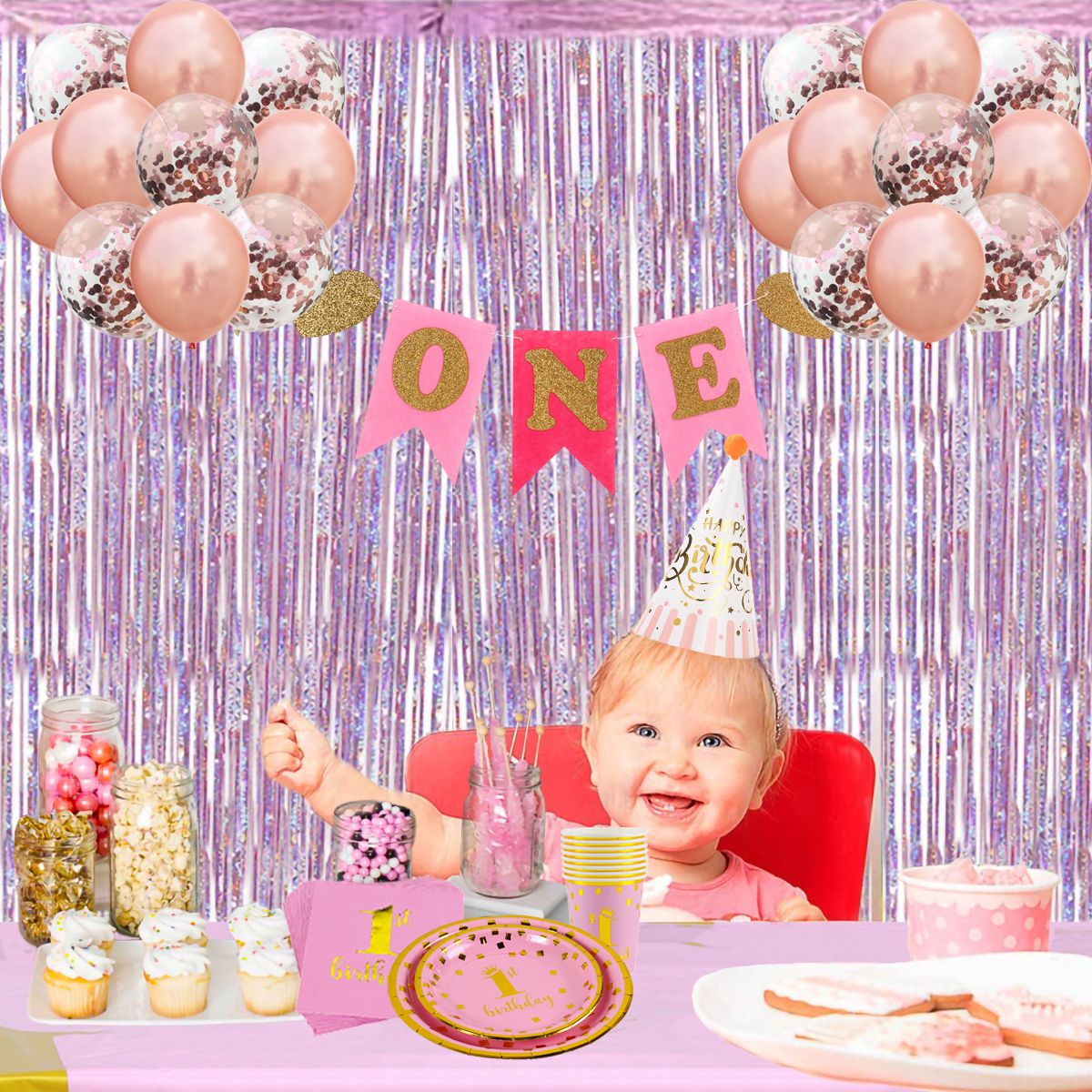 Baby First 1st Birthday Boy Girl Decor Banner Balloon 1 One