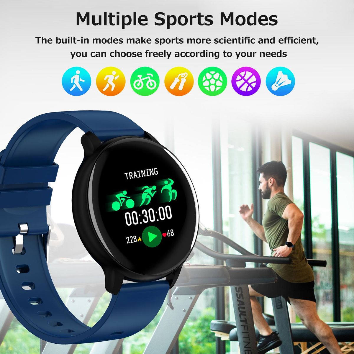 ZL27 Smart Bracelet 1.28 inch IPS Touchscreen Multiple Sports Modes/Pedometer/Heart Rate/Blood Pressure/Notifications Reminder