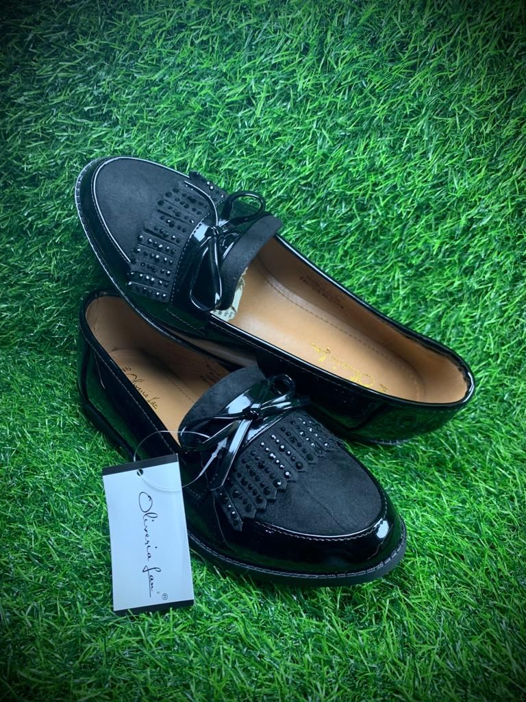 New Style Oliveria Corporate Bow Tie Ladies Loafers Casual Shoes-Black