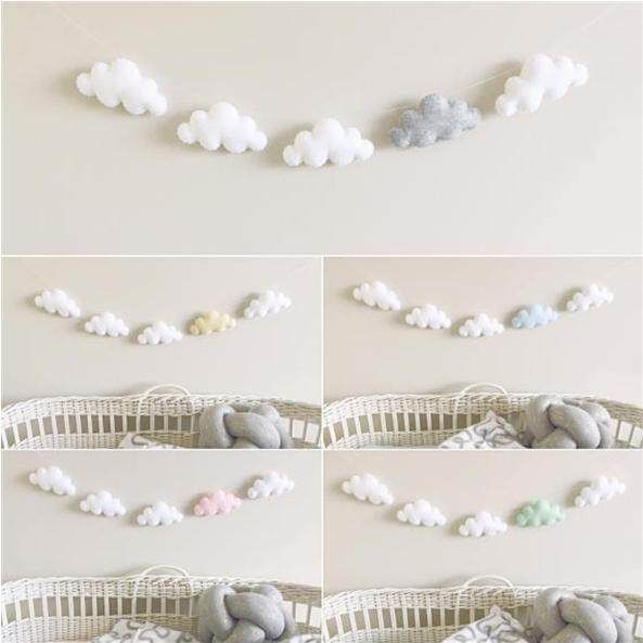 5 Pcs Simple Cloud Garland Ornament Crib Baby Bed Bell Bedroom Hanging Wall Gift Cloud Wall Hanging Baby Decor Toys Nursery Ornament Crib Children Kids Bedroom Grey