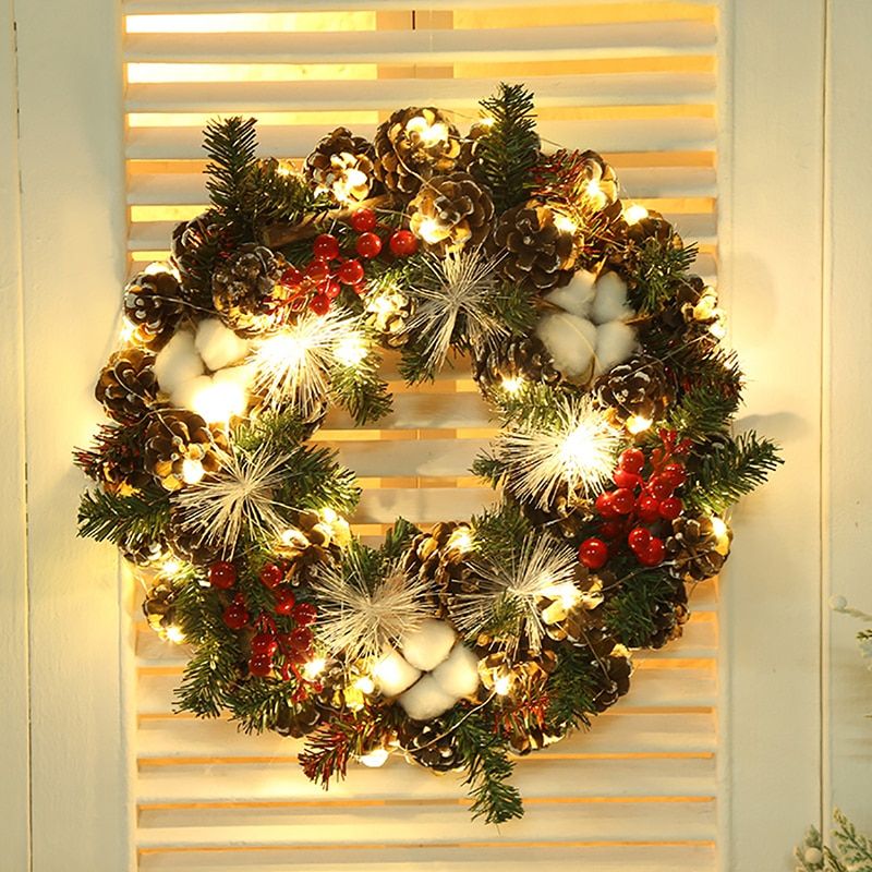 Christmas Wreath Artificial Pinecone Red Berry Garland Hanging Ornaments Front Door Wall Decorations Merry Christmas Tree Wreath B