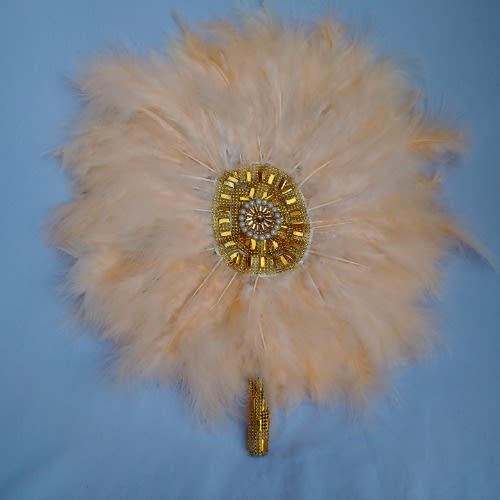 Peach Colour Feathers With Gold Accessories Bridal Handfan