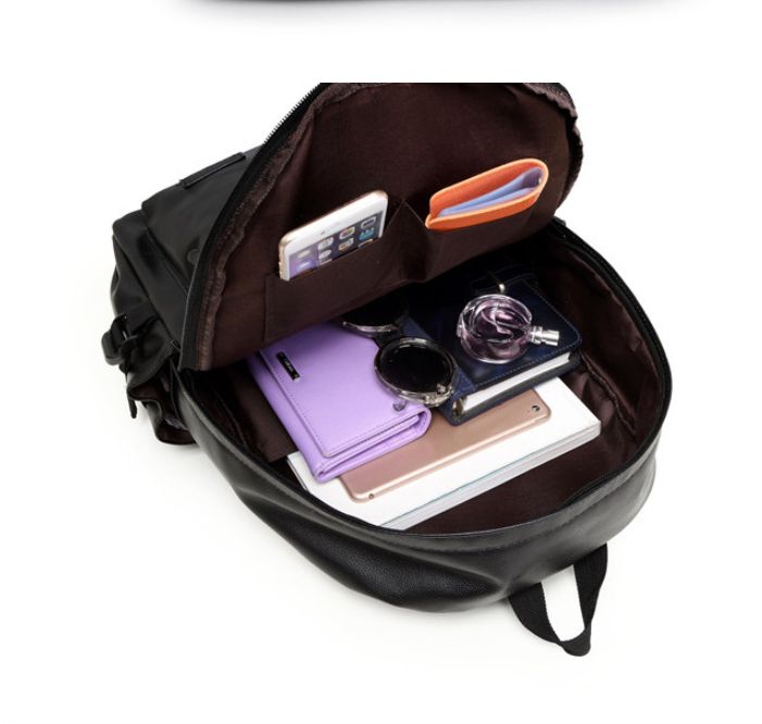 Preppy Style Leather School Backpack Bag For College