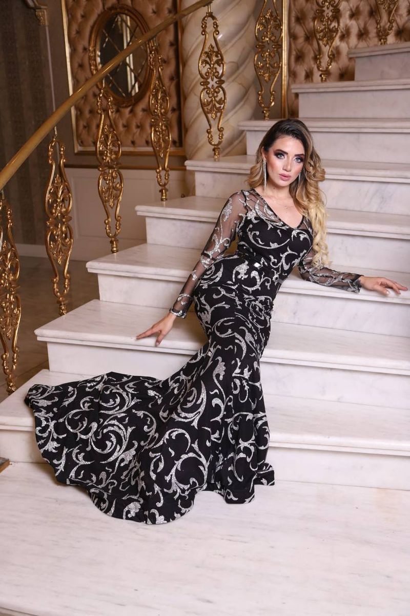 Turkey Long Tail Dinner/reception Dress-BLACK