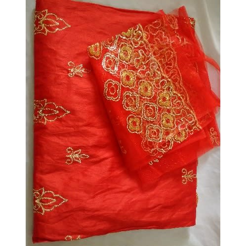 5Yards Indian George With 5Yards For Blouse - Red