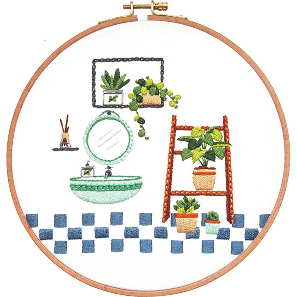 Cat And Flowers Diy Embroidery Kits Beginner Needle Handmade Needlework Crafts Set Embroidery Hoop Fancywork Sewing Cross Stitch Mirror Flower Pot